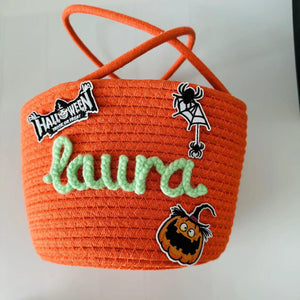 Halloween treat or trick, Halloween sweets basket, personalized toy basket