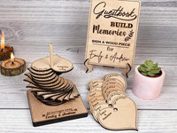 Personalised wedding guest book | wooden guest book | Wood heart shape leaf | Wedding sign | Name engraved wedding guest book | Wooden sign