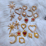 6 pcs Pearl Heart Charm | Moon Charm | Resin Charm | Lolita Charms | Gold Charms