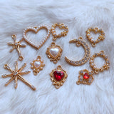 6 pcs Pearl Heart Charm | Moon Charm | Resin Charm | Lolita Charms | Gold Charms