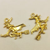 10 pcs Halloween craft | Witch on the broom charm | Gold charm | Resin charm | UV resin craft