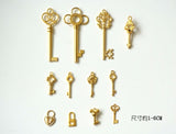 1 set key charm | Heart lock charm | Lovely gold charm | Gold charm | Lock charm